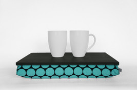 Black Wooden bed tray with pillow, serving Tray - black tray, large mint polka d - £39.50 GBP