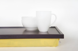 Serving tray, desk with cushion-dark plum purple with yellow and white c... - $54.00