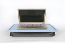 Velvet pillow Laptop Lapdesk- light blue with dark grey velvet fabric pi... - £51.95 GBP