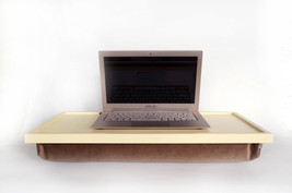 Velvet pillow Breakfast serving or Laptop Lapdesk- soft yellow with taup... - £51.51 GBP