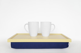 Stable table, iPad stand or Breakfast serving Tray - soft yellow with royal blue - £43.16 GBP