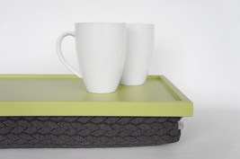 Breakfast Serving Lap Tray or Laptop Lap Desk, stand- light green with grey brai - $60.00