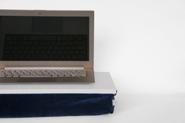 Velvet pillow serving tray, Laptop Lapdesk- off white with dark blue vel... - £47.18 GBP