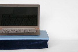 Velvet pillow serving tray, Laptop Lapdesk- light blue with dark blue ve... - £47.54 GBP