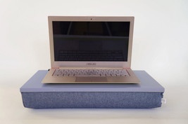 Wooden laptop stand without lip - light slate blue tray with denim Pillow - £36.64 GBP