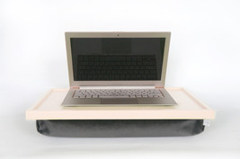 Velvet pillow Laptop Lapdesk- soft peach with dark grey velvet fabric pi... - £51.11 GBP