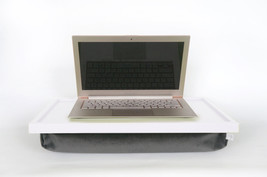 Velvet pillow Laptop Lapdesk- off white with dark grey velvet fabric pillow - £48.58 GBP