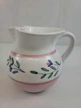 Caleca ETHEL PATTER 36oz Pitcher Pink Floral Handpainted in Italy 6&quot; Tall 5.5&quot; W - £19.19 GBP