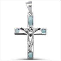Sterling Silver Natural Larimar Crucifix Pendant - £36.75 GBP