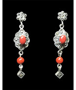 Vintage STERLING SILVER MARCASITE  CarNelian EARRINGS... - €45,41 EUR