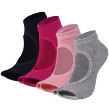 4 Pairs Pilates Toeless Socks Non Slip Grip Barre Ballet Yoga Socks For ... - $31.99