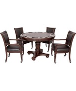 Walnut Poker Table Set includes 4 Arm Chairs and Dining Top Convertible Tabletop - $2,268.00