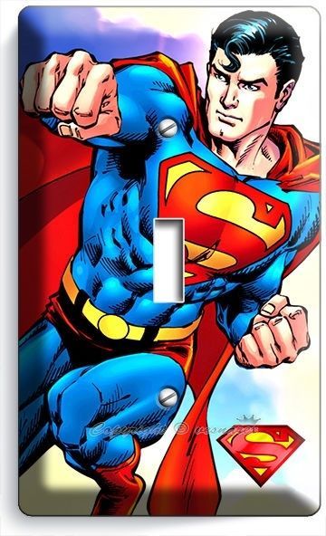 RETRO SUPERMAN SUPERHERO SINGLE LIGHT SWITCH WALL PLATE COVER BOYS BEDROOM DECOR - £8.92 GBP