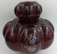 Carl Falkenstein Cranberry Red Melon Floral Glass for Lamp Part image 7