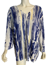 Nic+Zoe Plus White, Blue, Yellow 3/4 Sleeve V neck/ V Back Sweater Size ... - £58.70 GBP