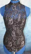 Material Girl Women&#39;s Black Silver Floral Lace Bodysuit Open Low Back ~XS~ - £12.64 GBP