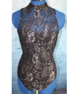 Material Girl Women&#39;s Black Silver Floral Lace Bodysuit Open Low Back ~XS~ - £12.49 GBP