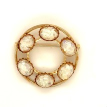 Vintage 12K Gold Filled Hallmarked Designer Oval Opalite Stone Circle Brooch Pin - £37.21 GBP