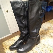 Circa Joan &amp; David Knee High Black Leather Riding Boots Zip Up Women&#39;s S... - $48.51