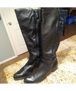 Circa Joan & David Knee High Black Leather Riding Boots Zip Up Women's Sz 8.5 M - $48.51
