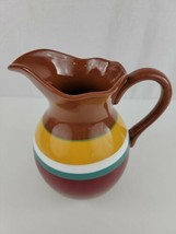 Vtg World Market Ceramic Brown Red Yellow Green Southwest Sangria 10&quot; Pitcher - £30.57 GBP