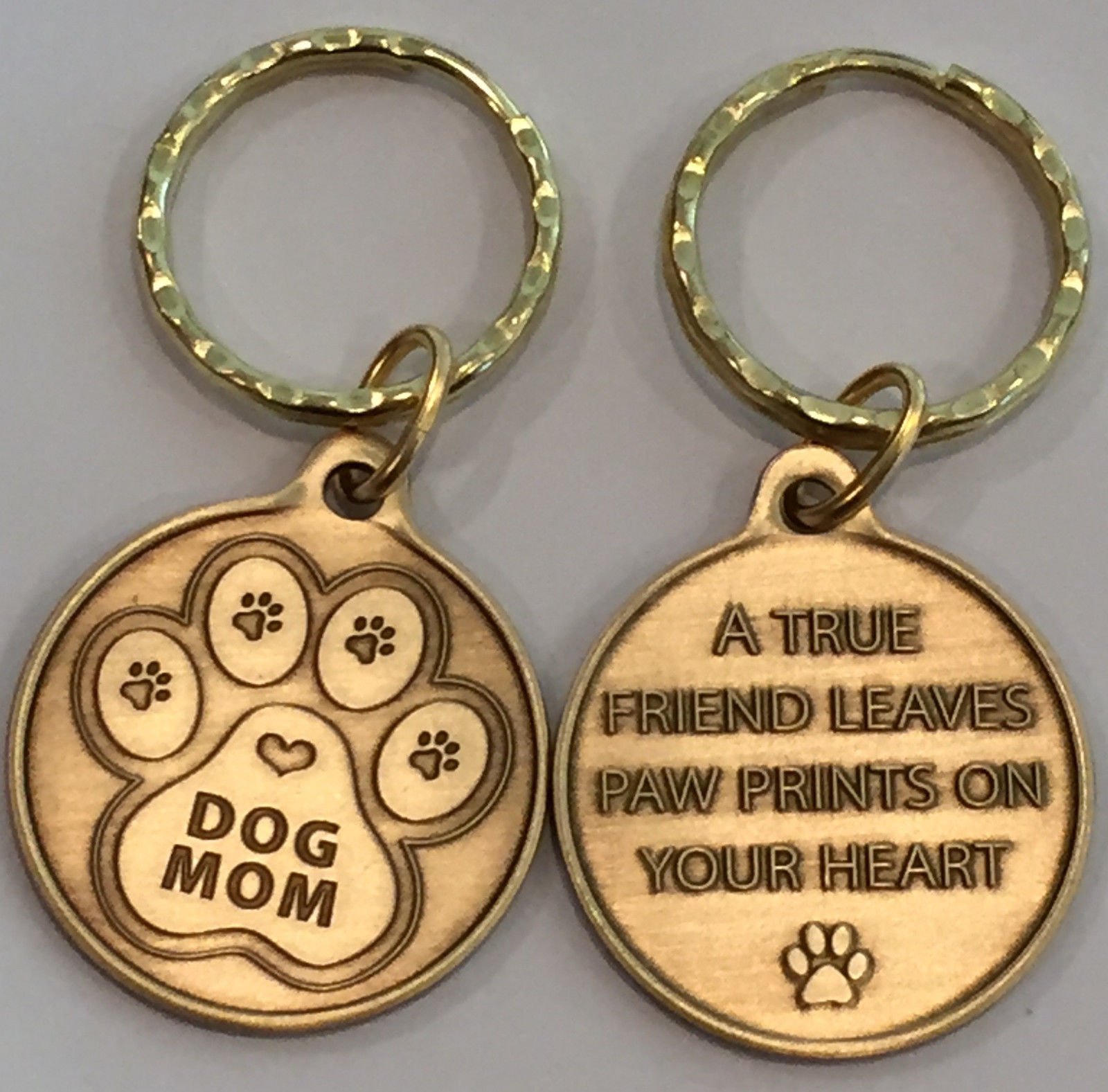 Primary image for Dog Mom Paw Print Heart - A True Friend Dog Pet Key Chain Tag Keychain Bronze