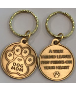 Dog Mom Paw Print Heart - A True Friend Dog Pet Key Chain Tag Keychain Bronze - £5.60 GBP