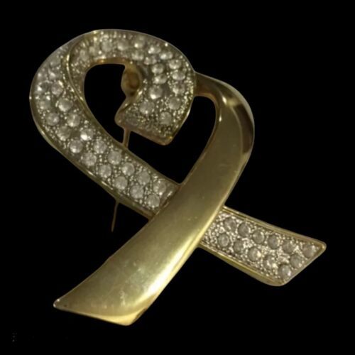 Primary image for Vintage Open Heart Brooch Rhinestone  /Pin Gold Tone #7