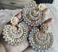 Indien Bollywood Style Gris Kundan Zircone Chandbali Boucles Tikka Bijou... - £22.40 GBP