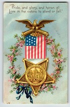 Decoration Memorial Day Postcard Veteran Badge US Flag Eagle Wreath Tuck Germany - £11.60 GBP