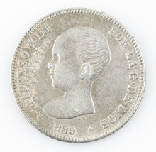 1889 Spain 2 Pesetas Silver Very Fine Detail Alfonso XIII Km #692-
show ... - $147.16
