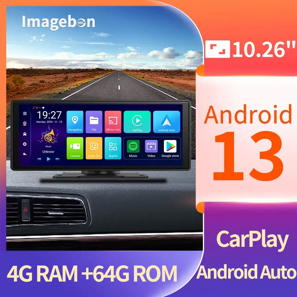 Imagebon Android 13 Dash Cam Wireless CarPlay &amp; Android Auto Car DVR GPS U Disk - £129.56 GBP+