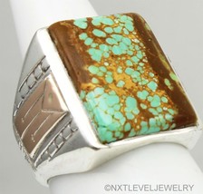 Antique 1920&#39;s Art Deco RARE #8 Mine Turquoise Silver &amp; 10k Rose Gold Men&#39;s Ring - £465.85 GBP