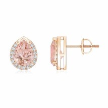 ANGARA Natural Morganite Pear-Shaped Halo Earrings with Diamond in 14K Gold - £709.63 GBP