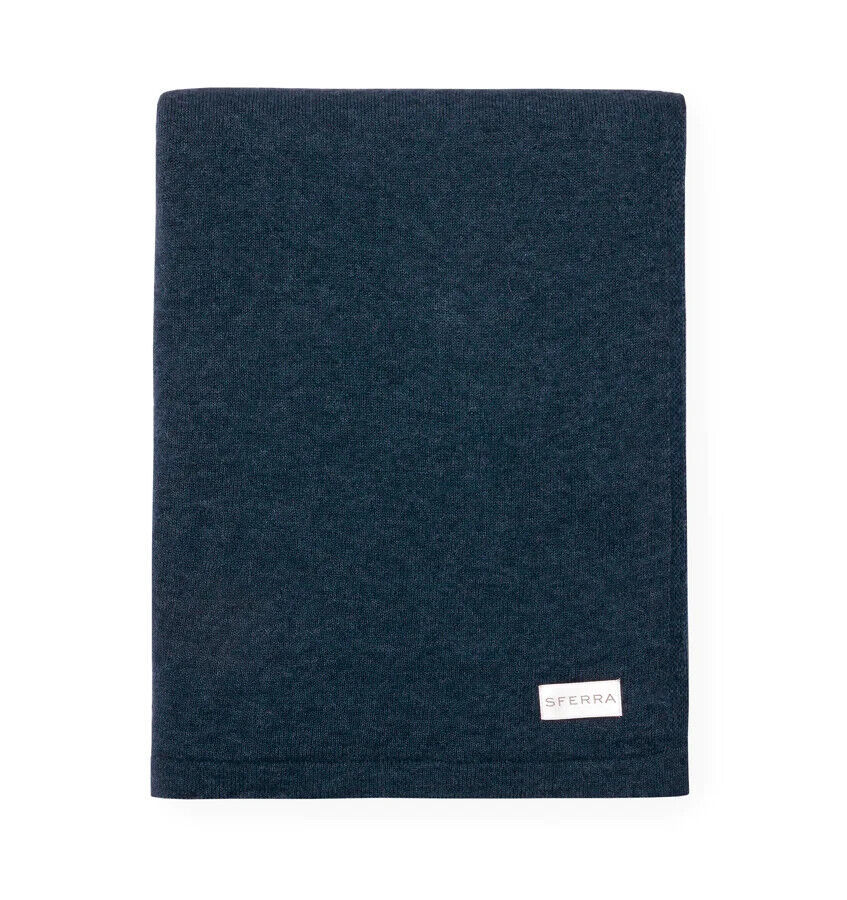 Sferra Tiago Midnight Blue Throw Blanket Solid Baby Alpaca Silk 50"x70" Soft NEW - $156.00