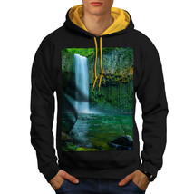 Wellcoda Green Waterfall Nature Mens Contrast Hoodie, Green Casual Jumper - £31.12 GBP