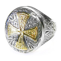  Gerochristo 2534 - Solid Gold &amp; Silver Medieval Byzantine Cross Ring  /... - $570.00