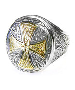  Gerochristo 2534 - Solid Gold & Silver Medieval Byzantine Cross Ring  / size 7 - $570.00