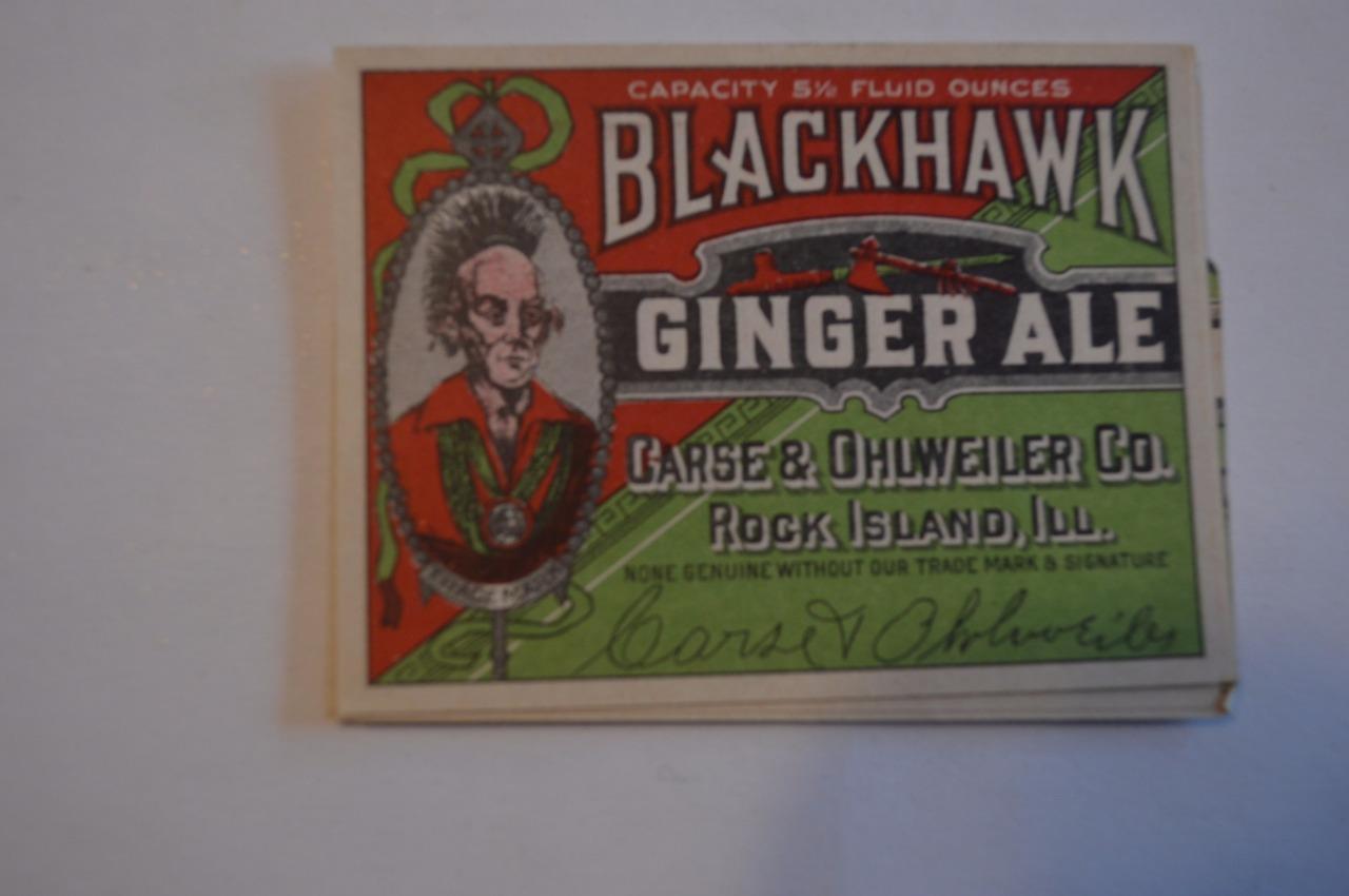 Blackhawk Ginger Ale  Label 1930s ?  Rock Island ILL. Indian Chief - $9.99