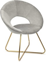 Velvet Grey Milliard Circle Velvet Accent Chair With Gold Legs, And Home Office. - £69.46 GBP