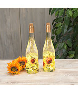 Sunflowers and Chickadees Wine Bottle Lighted snow globe - $69.95