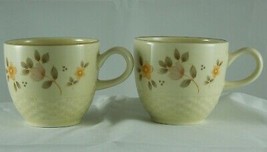 Japanese Tea Cups 2 Stoneware Coffee Mugs With Hand Painted Floral Print Lovely! - £12.44 GBP