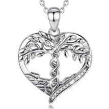 925 Sterling Silver Tree of Life Elegant Heart Zircon Pendant Necklace - £79.92 GBP