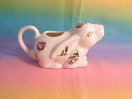 Grace&#39;s Tea-ware Porcelain Bunny Creamer Flowers &amp; Lady Bug - Gold Trim - £12.61 GBP