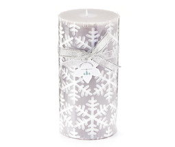NEW Silver &amp; White Snowflake Pillar Candle 6 in. single wick  50 hr. burn time - £6.34 GBP