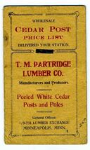 Cedar Post Price List Booklet 1911 T M Partridge Lumber Co Minneapolis M... - $34.61