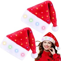 2 Pack Light Up Christmas Hat with LED Lights Plush Santa Hat Soft Velve... - $35.08