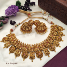 Indian Traditional Gold Plated Bollywood Style Temple Choke Necklace Jewelry Set - £221.57 GBP