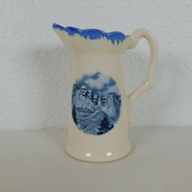 Mount Rushmore Nat&#39;l Memorial Glazed Ceramic Collectible Creamer Blue White Vtg - £11.57 GBP