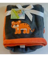 Cudly Charcoal Black Baby Blanket Embroidered and Appliqued Orange Lion  - $15.99
